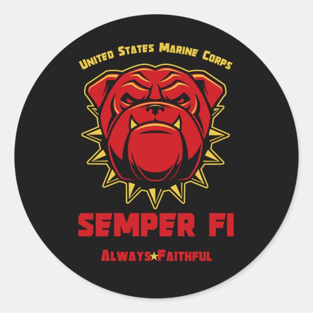 US Marines Bulldog Mascot Semper Fi Runder Aufkleber (Vorderseite)