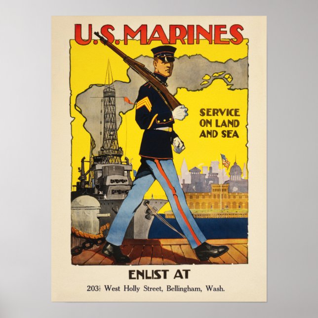 US-Marineservice auf dem Land und auf See - Amerik Poster (Vorne)