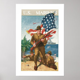 US-Marinesoldaten - w/Flag Poster
