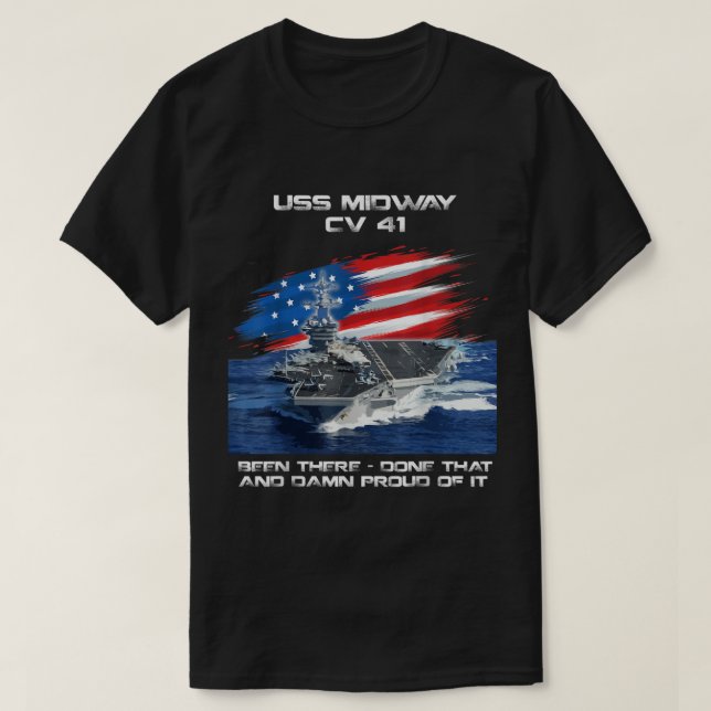 US Midway CV 41 Aircraft Carrier Veteran USA Flag T-Shirt (Design vorne)