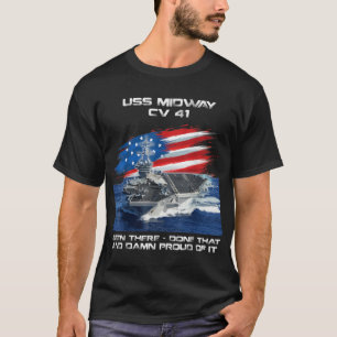 US Midway CV 41 Aircraft Carrier Veteran USA Flag T-Shirt