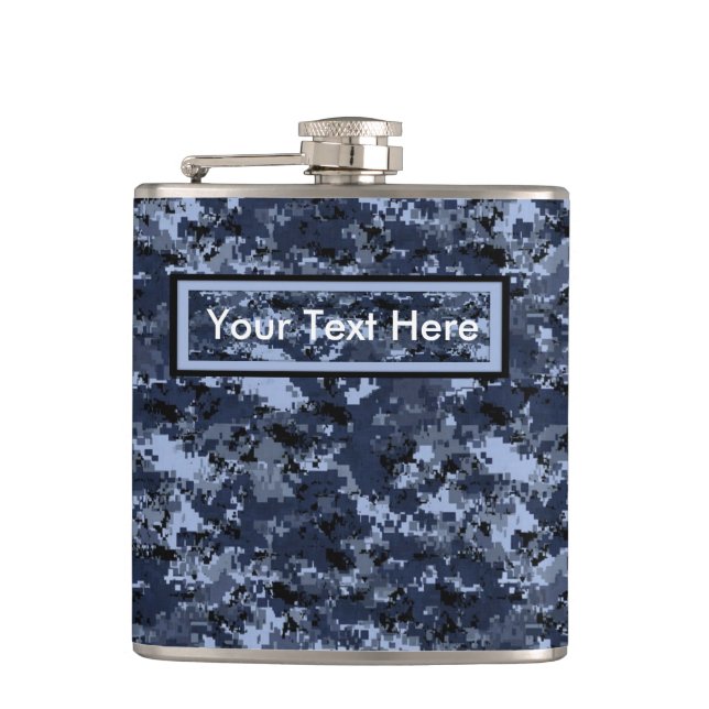US Military Blue Camouflage 6 oz Flask Flachmann (Vorderseite)