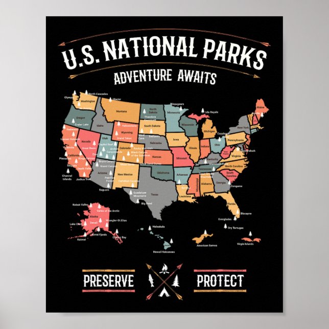 US-Nationalparkkarte Schutz des Wandercamps Poster (Vorne)