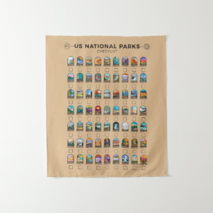 US-Nationalparks Checkliste Vintag Wandteppich