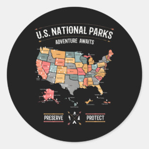 US-Nationalparks Karte Erhalten Schützen Wandern C Runder Aufkleber