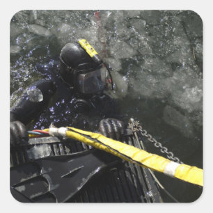 US Navy Diver startet seinen Tauchgang Quadratischer Aufkleber