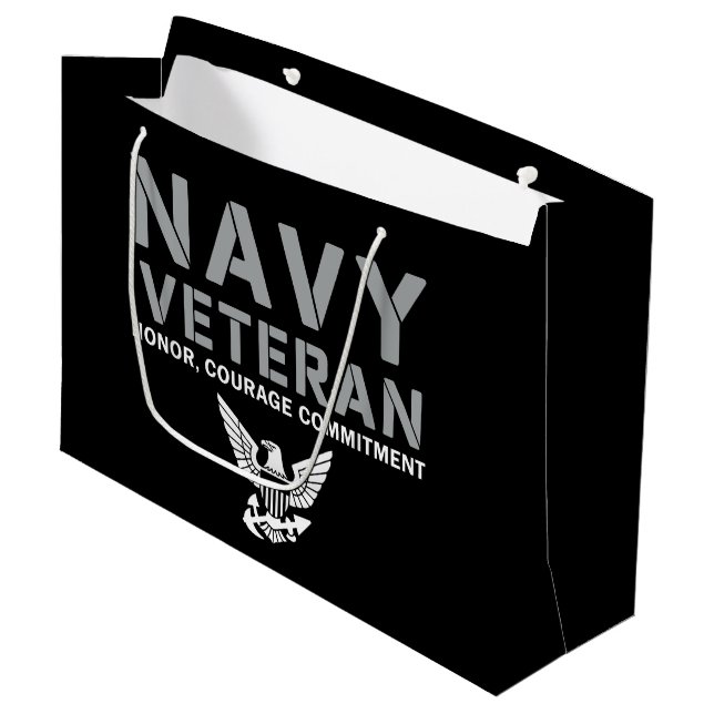 US Navy Veteran Ehre Mut Verpflichtung Große Geschenktüte (Vorderseite Schrägansicht)