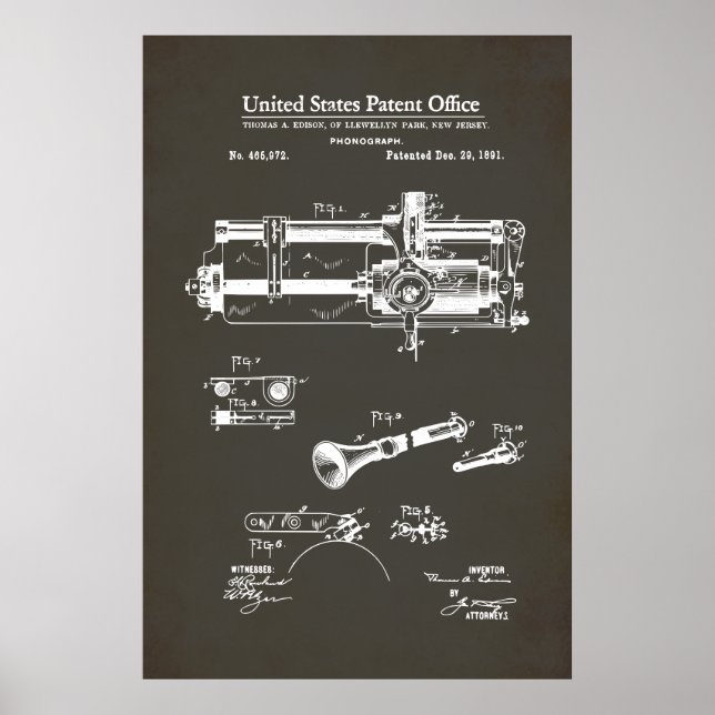 US-Patent - Zylindrischer Tonträger Poster (Vorne)