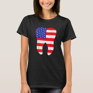 Us Patriot Zahn Flagge Zahnarzt 4. Juli Dental   T-Shirt