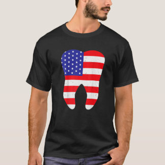 Us Patriot Zahn Flagge Zahnarzt 4. Juli Dental   T-Shirt