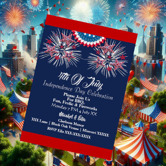 US Patriotic 4. Juli Firecracker GRILLEN Party Blu Einladung