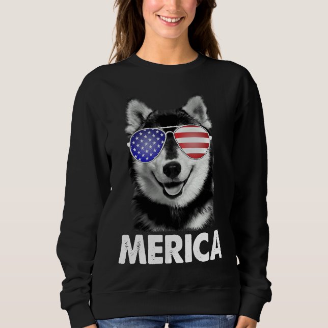 Us Patriotic Merica Siberian Husky Dog Usa America Sweatshirt (Vorderseite)