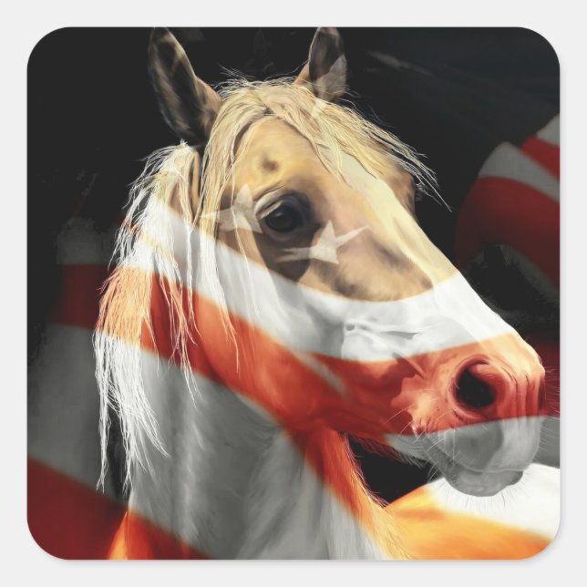 US-Pferd mit Stolzflagge Quadratischer Aufkleber (Vorderseite)