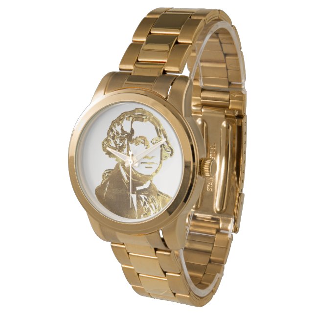 US-Präsident George Washington Portrait Gold Armbanduhr (Schrägansicht)