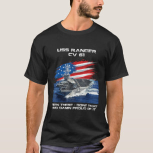 US Ranger CV 61 Aircraft Carrier Veteran USA Flag T-Shirt