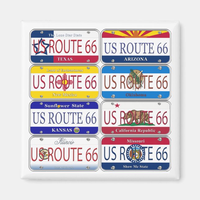 US ROUTE 66 Alle 8 Staaten Vanity Teller Magnet (Vorne)