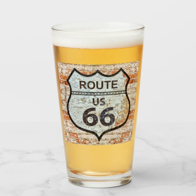 US Route 66 Pint Trinkglas Glas (Vorne (Gefüllt))