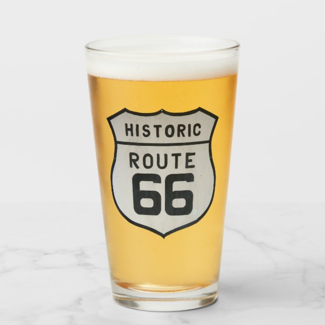 US Route 66 Pint Trinkglas Glas (Vorne (Gefüllt))