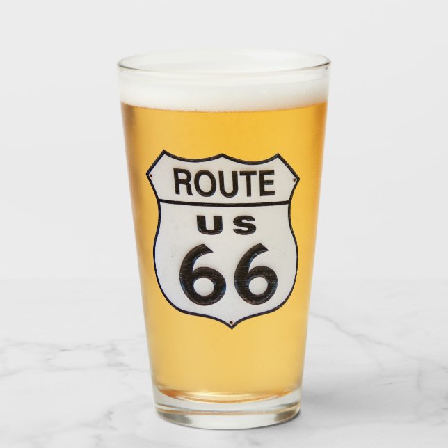 US Route 66 Pint Trinkglas Glas (Vorne (Gefüllt))