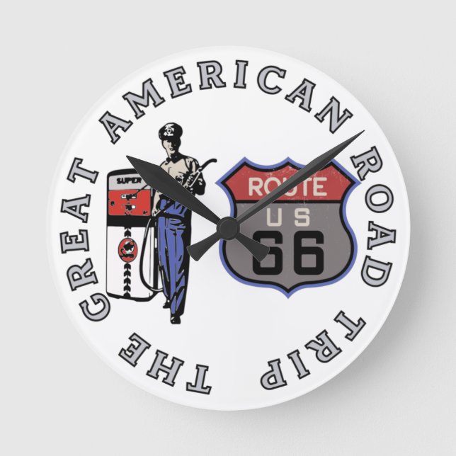 US-Route 66     Runde Wanduhr (Vorderseite)