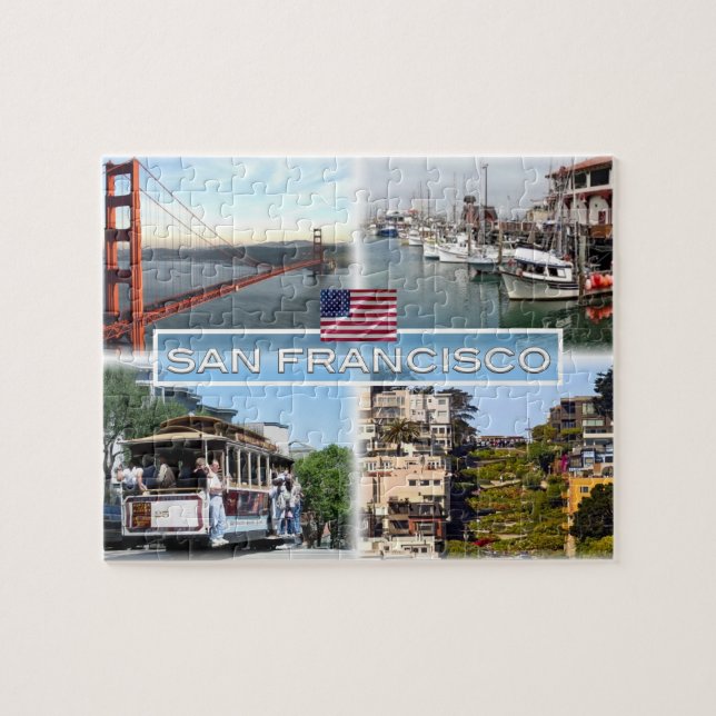 US San Francisco - Golden Gate Bridge - Cable Car. Puzzle (Horizontal)