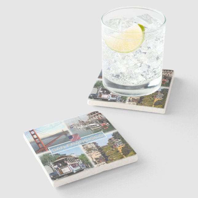 US San Francisco - Golden Gate Bridge - Cable Car. Steinuntersetzer (Seitenansicht)