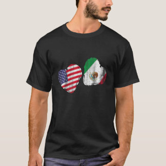 US Stolz mexikanische Flagge Herzgeschenk Amerika T-Shirt