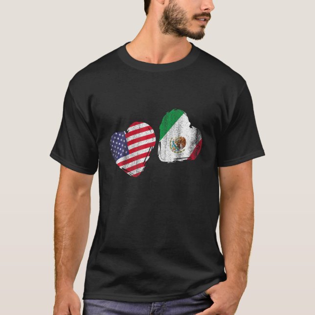 US Stolz mexikanische Flagge Herzgeschenk Amerika  T-Shirt (Vorderseite)