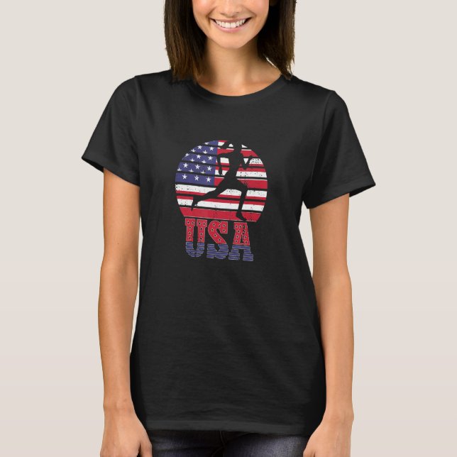 US Sunset Running Track Field Team American Flag T-Shirt (Vorderseite)