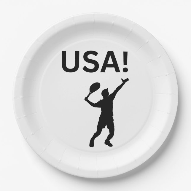 US-Tennisspieler mit Punkt als Ball Pappteller (Vorderseite)