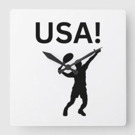 US-Tennisspieler mit Punkt als Ball Quadratische Wanduhr