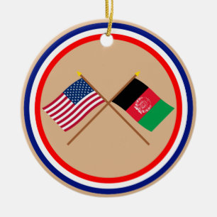 US und Afghanistan gekreuzte Flaggen Keramik Ornament