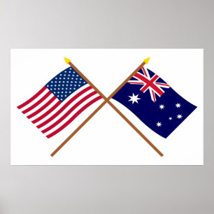 US und Australien gekreuzte Flaggen Poster