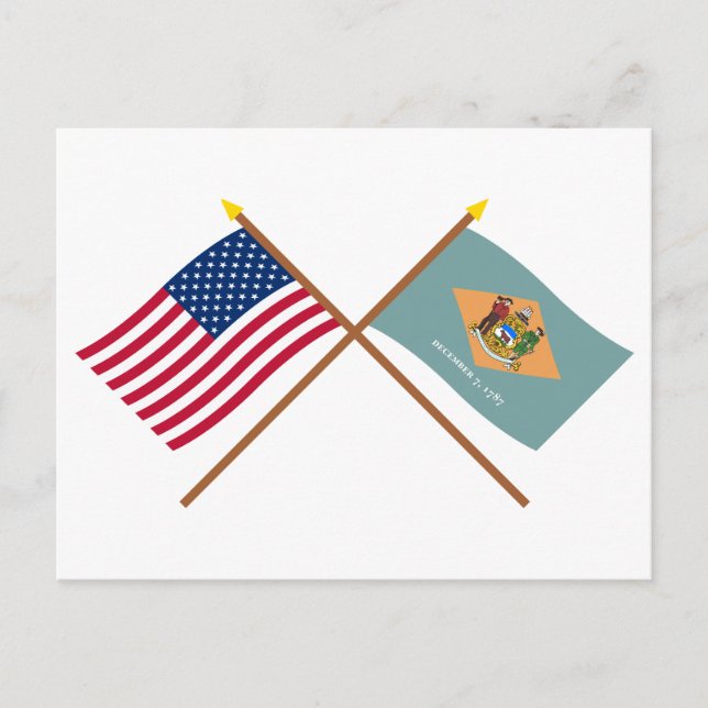 US- und Delaware-Grenzflaggen Postkarte (Vorderseite)