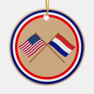 US und die Niederlande gekreuzte Flaggen Keramik Ornament
