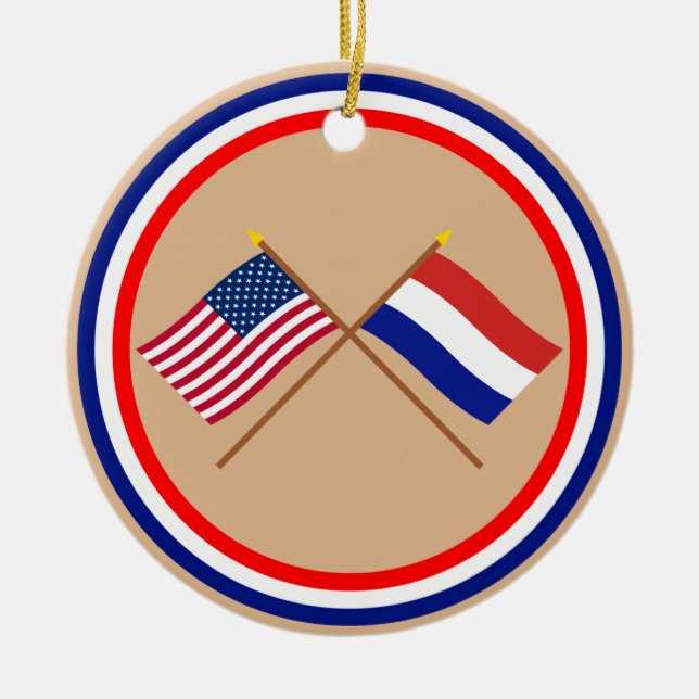 US und die Niederlande gekreuzte Flaggen Keramik Ornament (Vorne)