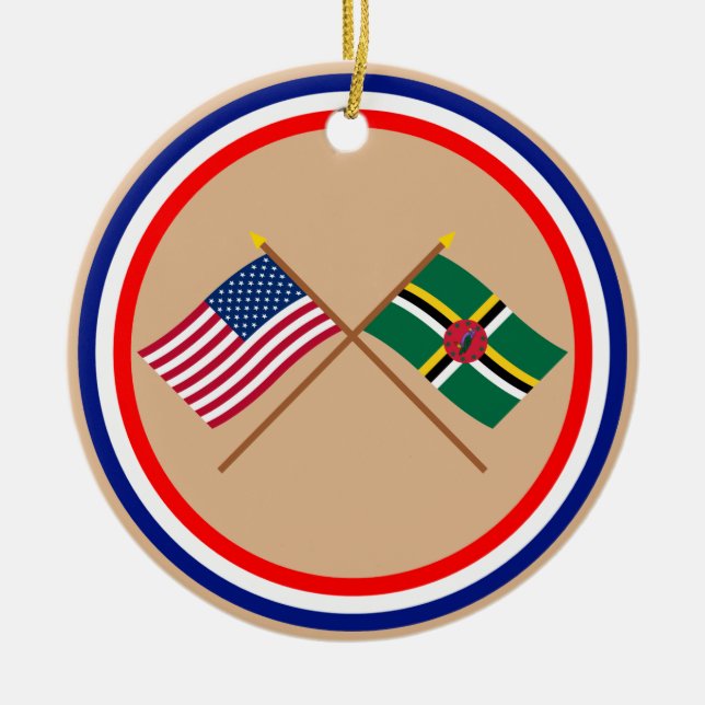 US und Dominica gekreuzte Flaggen Keramikornament (Vorne)