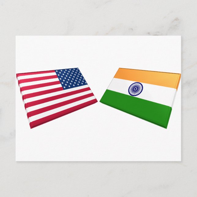 US- und indische Flaggen Postkarte (Vorderseite)