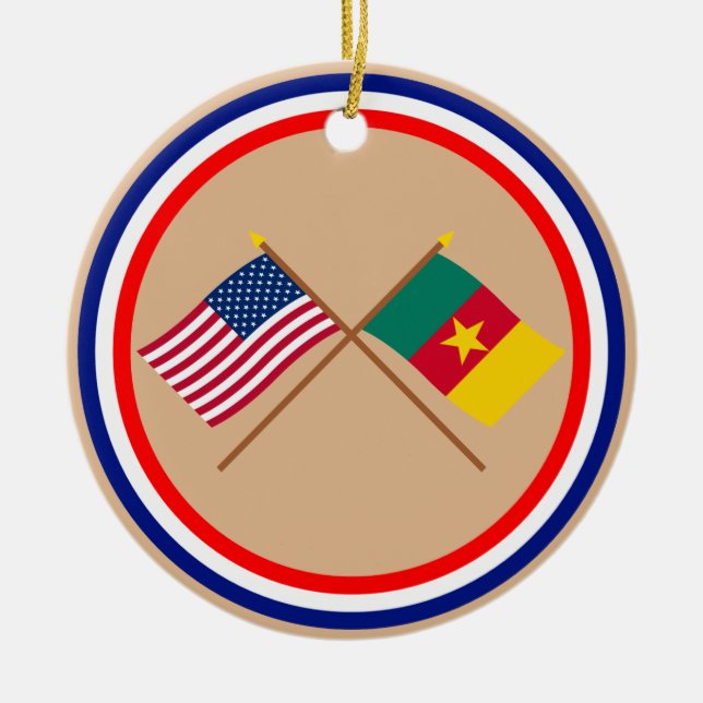 US und Kamerun gekreuzte Flaggen Keramikornament (Vorne)