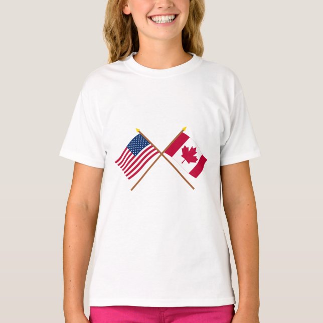 US- und Kanada-Grenzflaggen T-Shirt (Vorderseite)