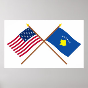 US und Kosovo gekreuzte Flaggen Poster