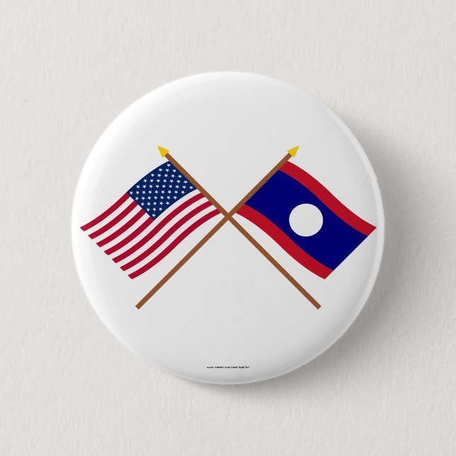 US und Laos gekreuzte Flaggen Button (Vorderseite)