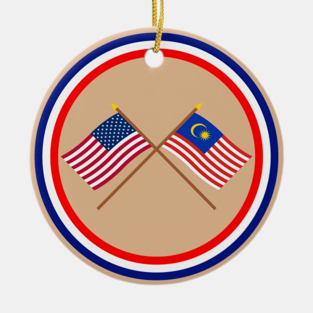 US und Malaysia gekreuzte Flaggen Keramikornament (Vorne)