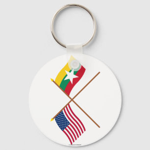 US und Myanmar überquerten Flaggen Schlüsselanhänger