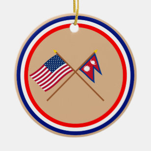 US und Nepal gekreuzte Flaggen Keramikornament