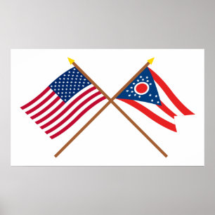 US und Ohio überquerten Flaggen Poster
