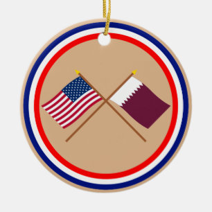 US und Qatar gekreuzte Flaggen Keramik Ornament