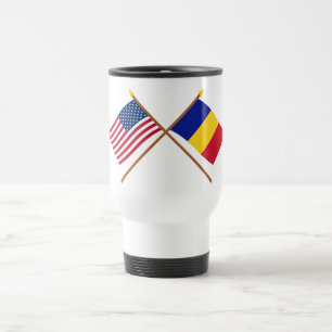 US und Rumänien gekreuzte Flaggen Reisebecher