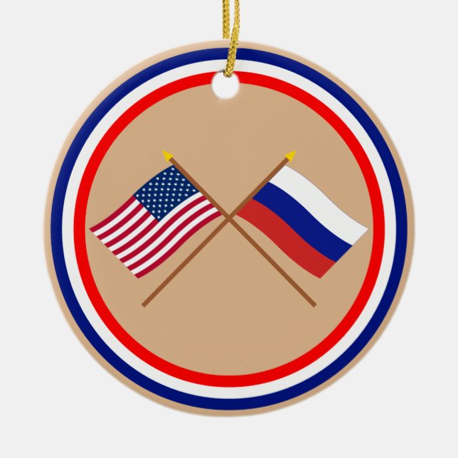 US und Russland gekreuzte Flaggen Keramikornament (Vorne)