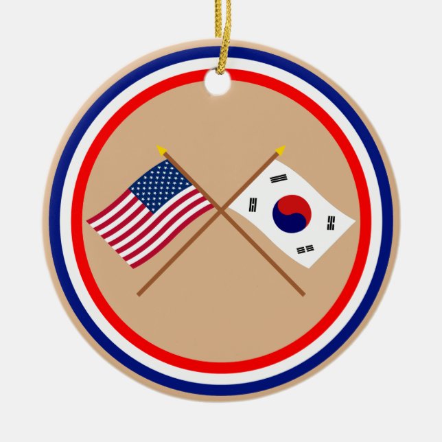 US und Südgekreuzte Flaggen koreas Keramikornament (Vorne)